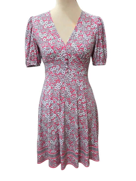Michael Kors Dresses & Skirts - Michael Kors Floral Dress Pink White V Neck Puff Sleeve Fit Flare XXS